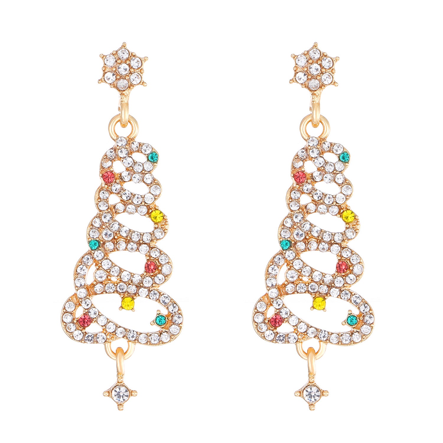 Wholesale Exaggerated Creative Diamond Christmas Tree Colored Diamond Earrings